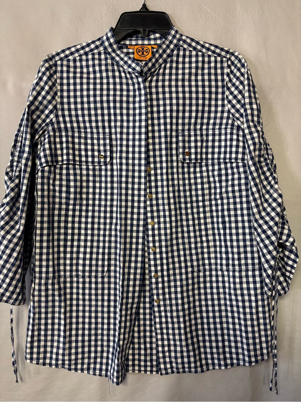 Tory Burch Navy and White Gingham Button-Down Shirt